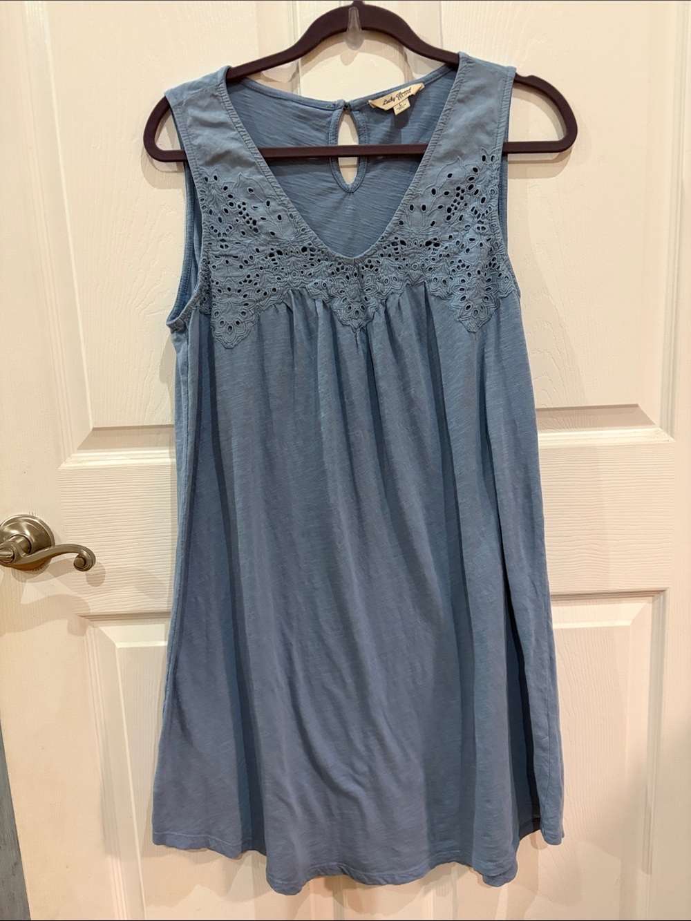 Lucky Brand Light Blue Sleeveless Dress with Eyelet Detail Large L - Picture 6 of 6
